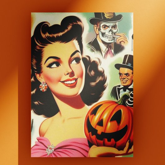 Carte Postale Illustration d'Halloween pour fille vintage