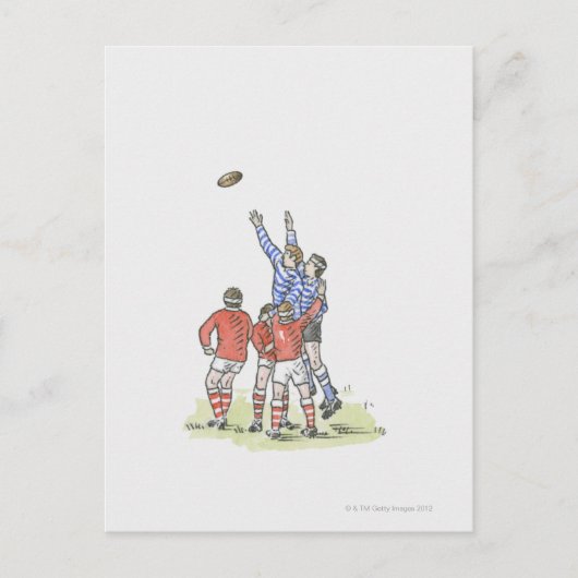 Carte Postale Illustration d'hommes jouant au rugby saut en l'ai (Devant)