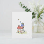 Carte Postale Illustration d'hommes jouant au rugby saut en l'ai (Debout devant)