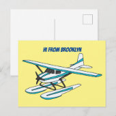 Carte Postale Illustration d'hydravion bleu blanc (Devant / Derrière)
