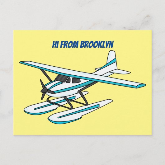 Carte Postale Illustration d'hydravion bleu blanc (Devant)