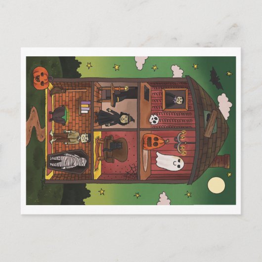 Carte Postale Illustration d'intérieur de maison hantée Hallowee (Devant)