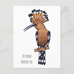 Carte Postale Illustration d'oiseau huppé d'Eurasie