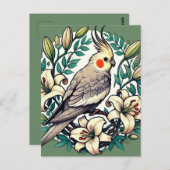 Carte Postale Illustration d'oiseaux de Cockatiel (Devant / Derrière)