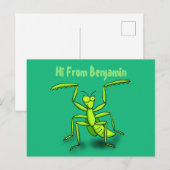 Carte Postale Illustration drôle de mante verte en prière (Devant / Derrière)