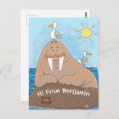 Carte Postale Illustration drôle de morse joyeux (Devant / Derrière)