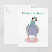 Carte Postale Illustration drôle de pigeon curieux (Devant / Derrière)