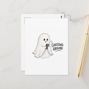 Carte Postale Illustration drôle d'Halloween : un fantôme qui tr