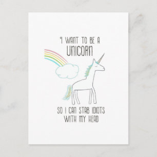 Carte Postale Illustration drôle Unicorne avec dire