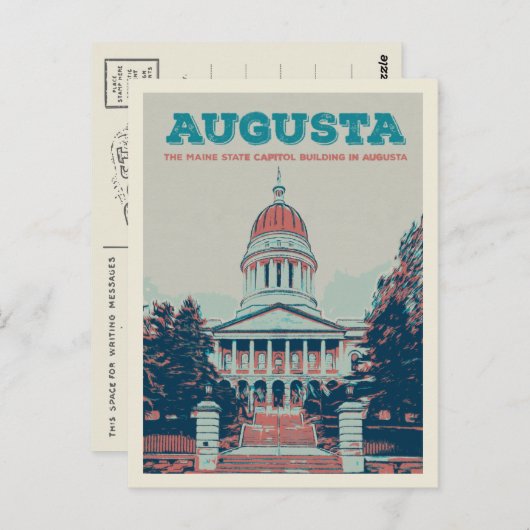 Carte Postale Illustration du capitole d'État Augusta Maine (Devant / Derrière)