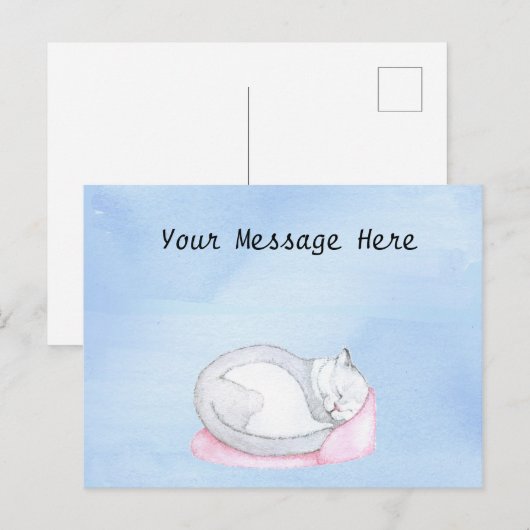 Carte Postale Illustration du chaton couché (Devant / Derrière)