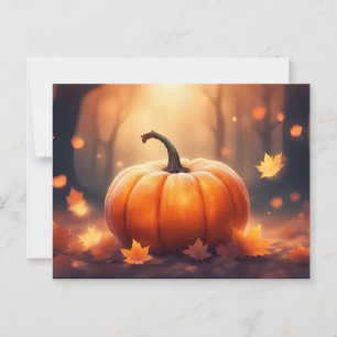 Carte Postale Illustration du Citrouille d'automne avec feuilles