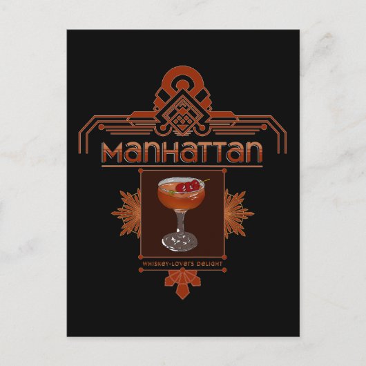 Carte Postale Illustration du cocktail Retro Manhattan (Devant)