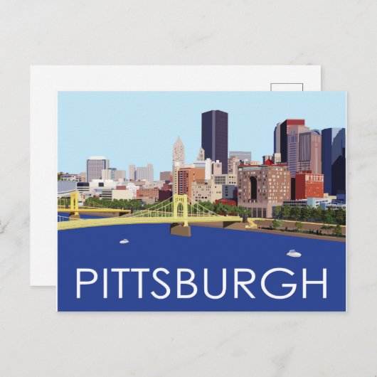 Carte Postale Illustration du cool Pittsburgh Skyline Computer (Devant / Derrière)