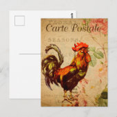 Carte Postale Illustration du coq de poulet vintage en français (Devant / Derrière)