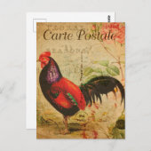 Carte Postale Illustration du coq de poulet vintage en français (Devant / Derrière)