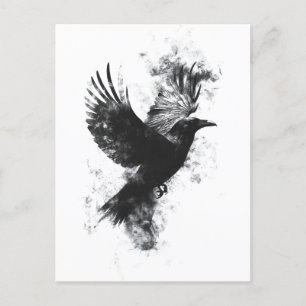 Carte Postale Illustration du Corbeau gothique : Fumée et plumes