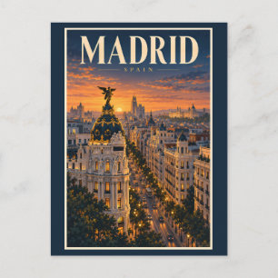 Carte Postale Illustration du coucher de soleil à Madrid Espagne