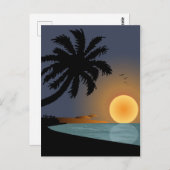 Carte Postale Illustration du coucher de soleil d'été avec palmi (Devant / Derrière)