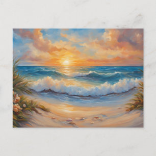 Carte Postale Illustration du coucher de soleil sur la plage