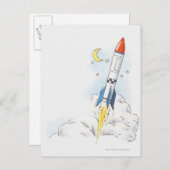 Carte Postale Illustration du décollage d'une fusée (Devant / Derrière)