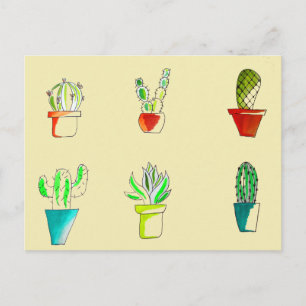 Carte Postale Illustration du désert de cactus mignons