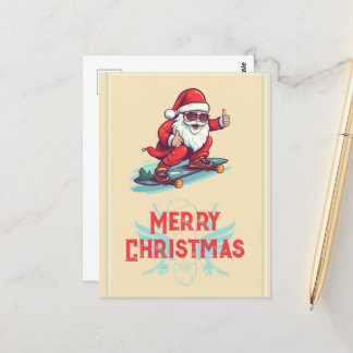 Carte Postale Illustration du dessin du patineur du Père Noël