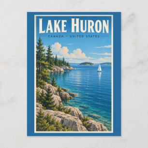 Carte Postale Illustration du lac Huron Art de voyage vintage