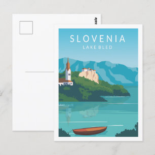 Carte Postale Illustration du lieu de voyage du lac Bled Slovéni