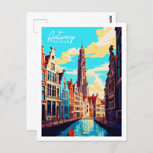 Carte Postale Illustration du lieu de voyage vintage d'Anvers Be