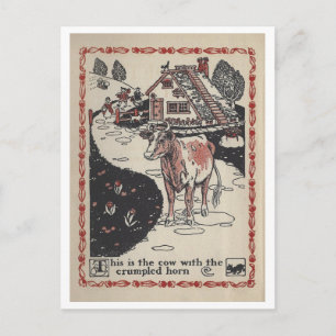 Carte Postale Illustration du livre vintage Vache à corne écrasé