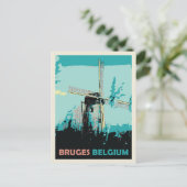Carte Postale Illustration du moulin à vent de Bruges Belgique (Debout devant)
