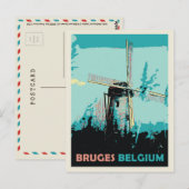 Carte Postale Illustration du moulin à vent de Bruges Belgique (Devant / Derrière)