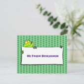 Carte Postale Illustration du panneau de grenouille verte mignon (Debout devant)