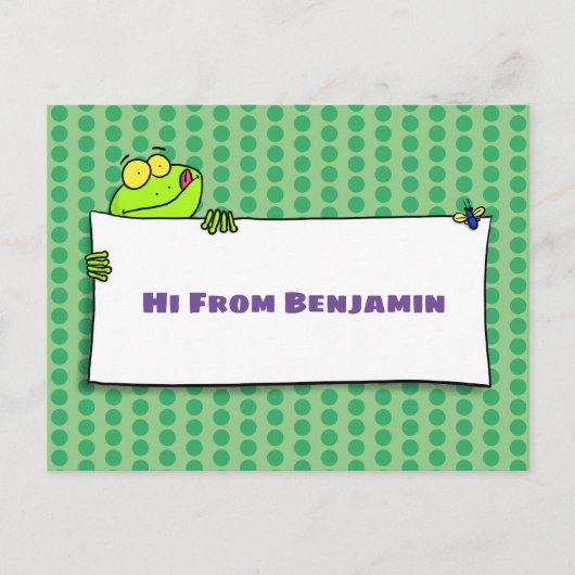 Carte Postale Illustration du panneau de grenouille verte mignon (Devant)
