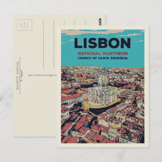 Carte Postale Illustration du Panthéon national de Lisbonne (Devant / Derrière)