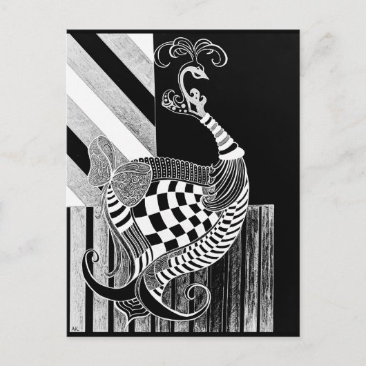 Carte Postale Illustration du paon d'échecs et de bow NIGHT (Devant)