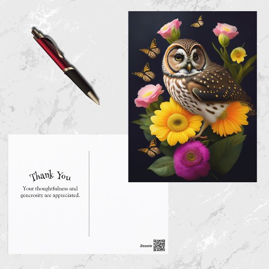 Carte Postale Illustration du papillon floral jaune-hibou