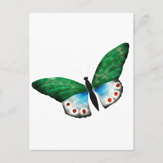 Carte Postale Illustration du papillon vert bleu vintage (Devant)