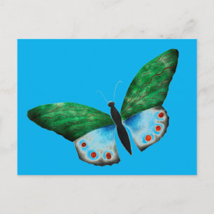 Carte Postale Illustration du papillon vert bleu vintage