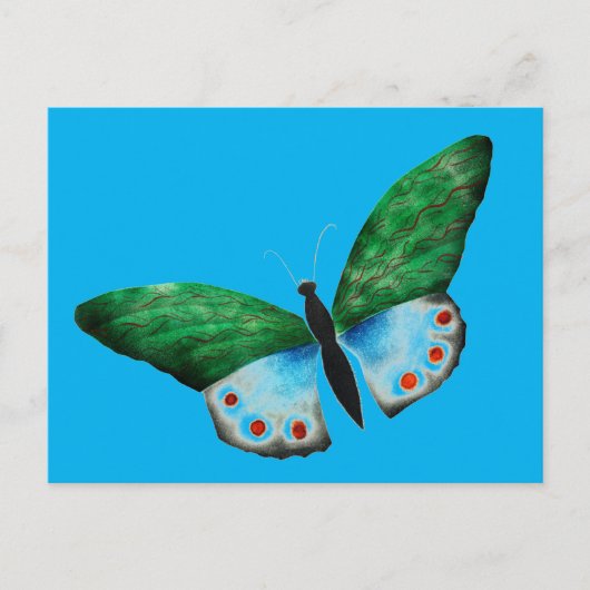 Carte Postale Illustration du papillon vert bleu vintage (Devant)