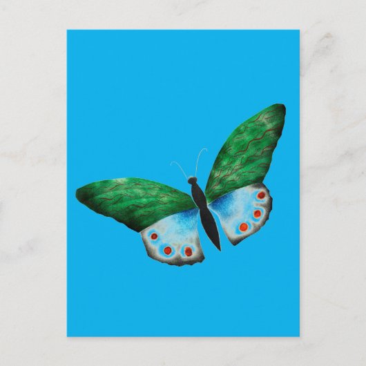 Carte Postale Illustration du papillon vert bleu vintage (Devant)
