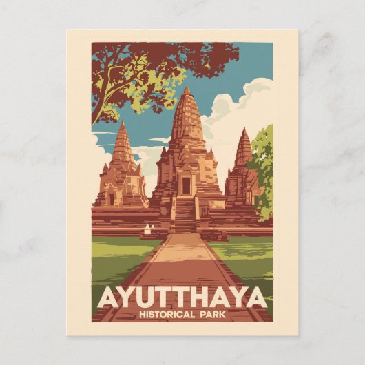 Carte Postale Illustration du parc historique d'Ayutthaya, art d (Devant)