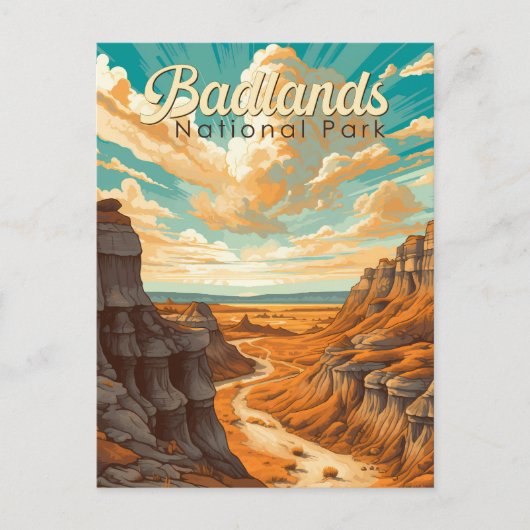 Carte Postale Illustration du parc national Badlands Retro (Devant)