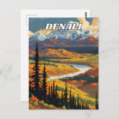 Carte Postale Illustration du parc national de Denali retro (Devant / Derrière)