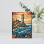 Carte Postale Illustration du phare au soleil couchant (Debout devant)