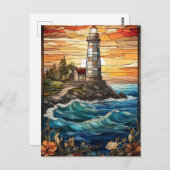 Carte Postale Illustration du phare au soleil couchant (Devant / Derrière)