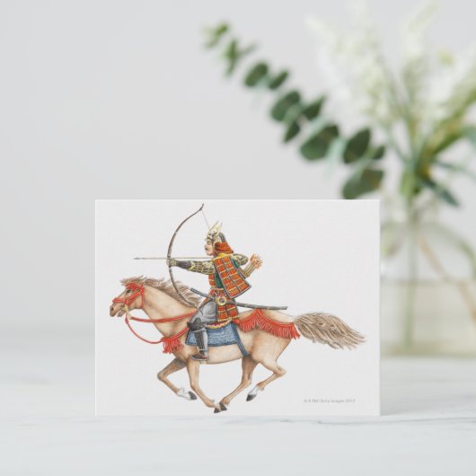 Carte Postale Illustration du premier guerrier samouraï sur (Debout devant)