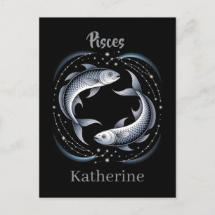 Carte Postale Illustration du signe zodiacal Poissons avec nom p