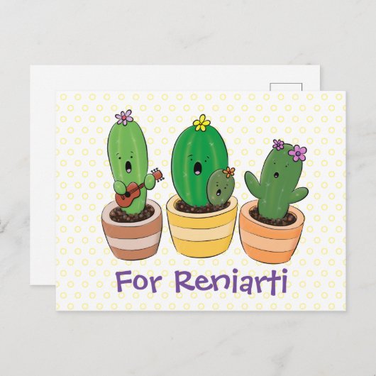 Carte Postale Illustration du trio de cactus à chant mignon (Devant / Derrière)
